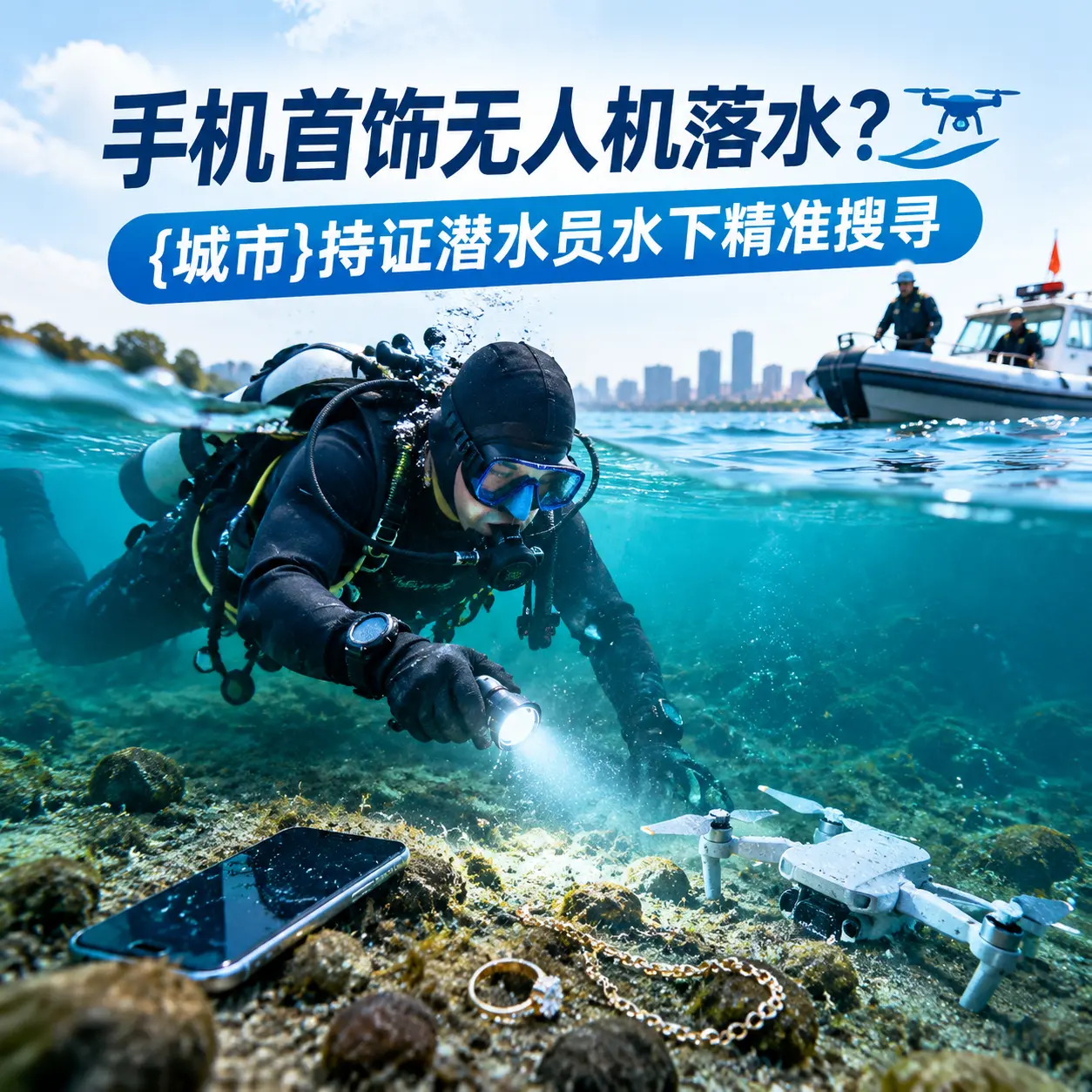 手机首饰无人机落水?芝罘持证潜水员水下精准搜寻