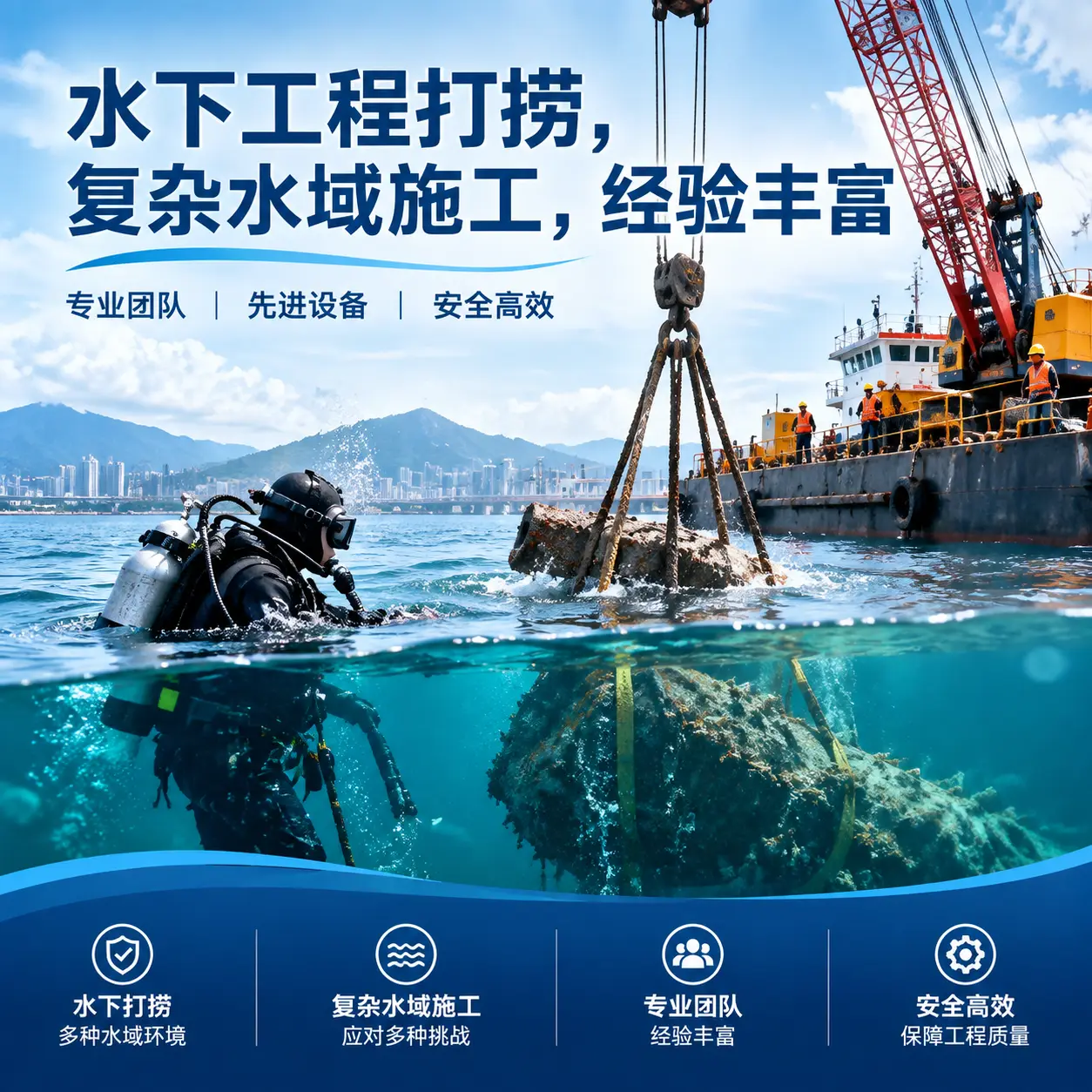 水下工程打捞,复杂水域施工,经验丰富芝罘